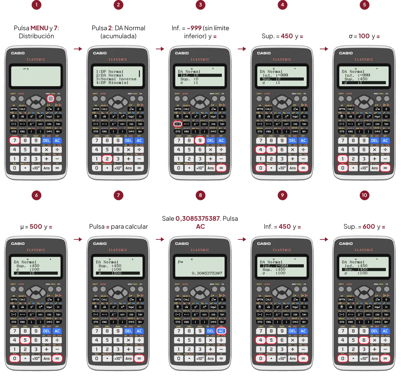 Pasos en la calculadora Casio ClassWiz